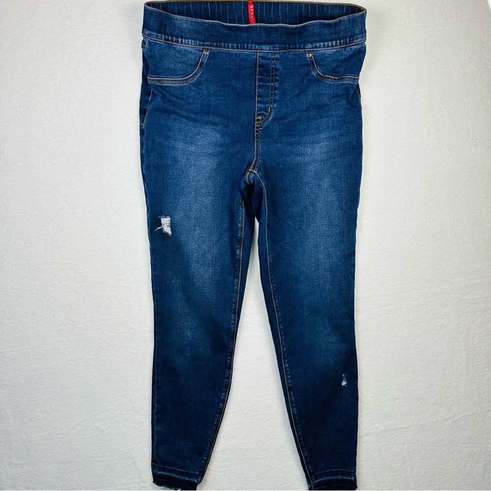 SPANX sz L Women’s Distressed Ankle Skinny Pull on Jeans Style 20203R